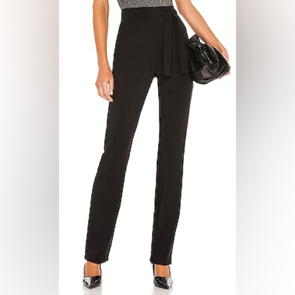 Revolve NBD High Rise Tie Waist Tapered Leg Trouser Pants Black Size Small